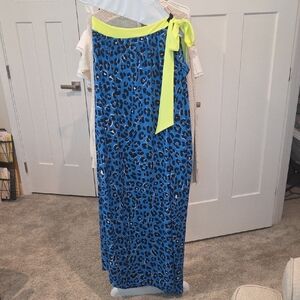 Blue Leopard Print One Shoulder Dress with Neon Yellow Tie